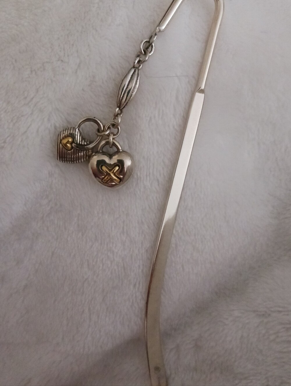 Brighton Silvertone Bookmark with Dangling Heart Charms Goldtone Accents